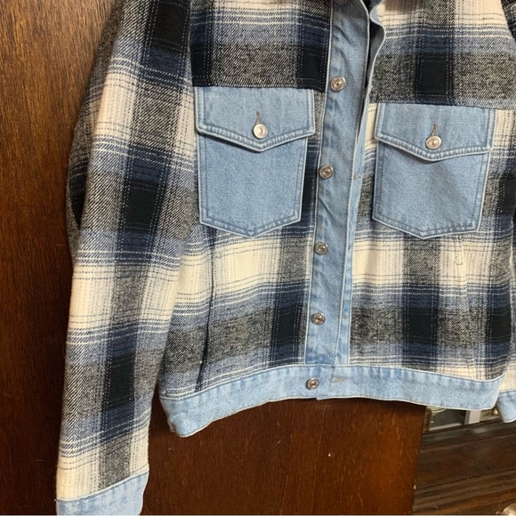 Mavi Nellie Denim Jacket Denim Jacket | Grey Plaid NWOT A3 - Picture 7 of 12